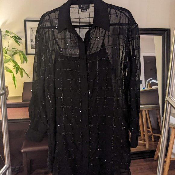 ANTHROPOLOGIE Black Sequin Collard Dress (Size S) - Picture 5 of 5